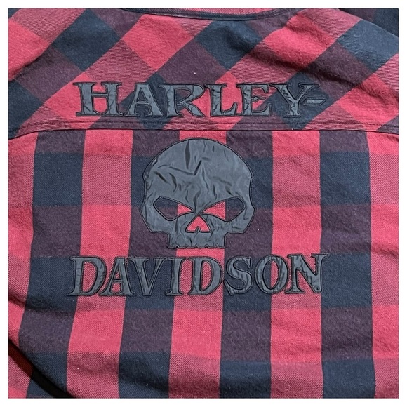 Harley Davidson Willie G Skull Quilted Hoodie Shirt Jacket Red Full Zip Medium - Picture 5 of 15